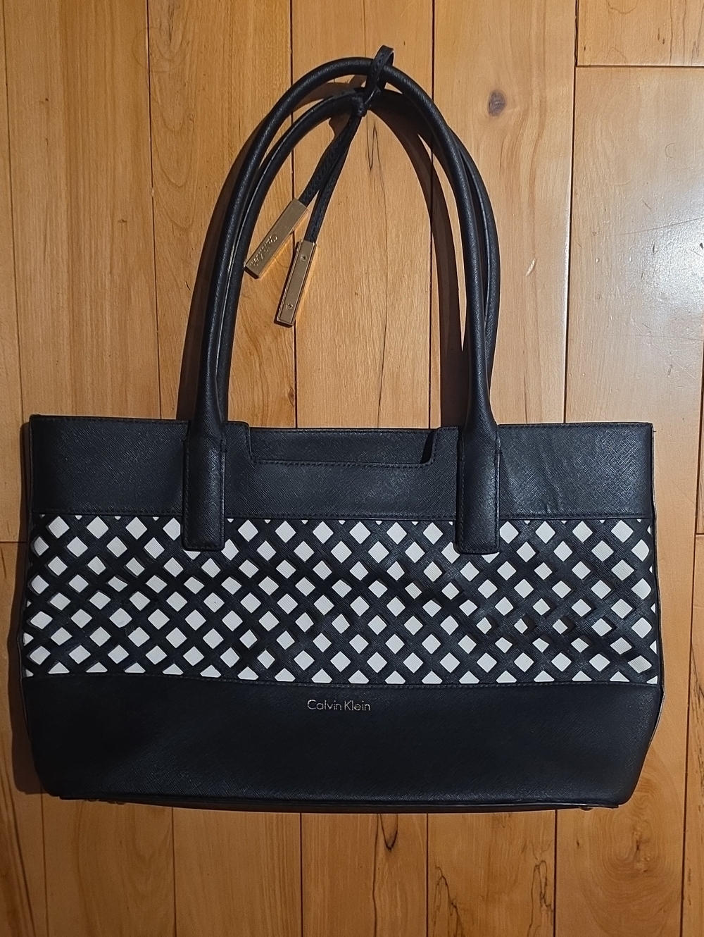 Calvin Klein Black & White Lattice Tote